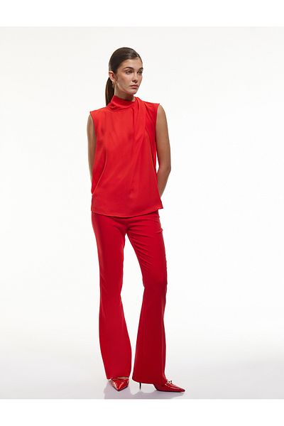 Koton Buttoned Asymmetrical Stand Collar Sleeveless Crepe Blouse