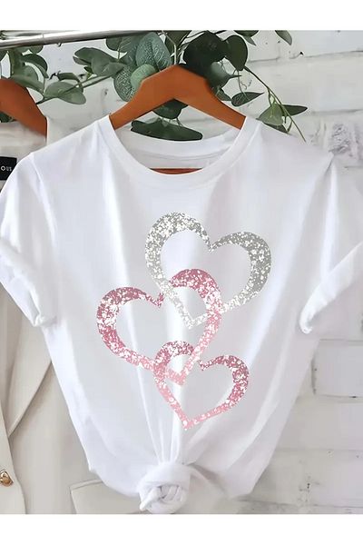 LEIVOR Tricou de damă cu imprimeu cu design special Triple Heart