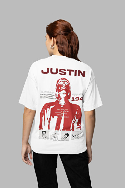 SEVBANO تي شيرت جاستن بيبر 194 مطبوع للجنسين بتصميم كبير الحجم