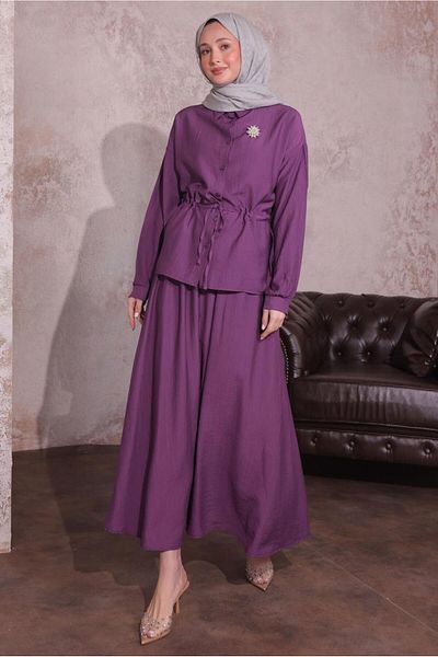 TRENDTESETTÜR Purple Women's Set with Brooch and Skirt - t 9274