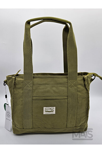 21K SMART BAGS Smart Bags 1326 Keten Kanvas Kumaş Yağ Yeşili El ve Omuz Çantası