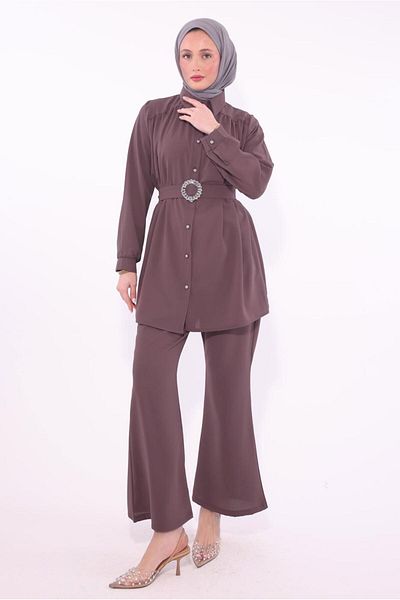 TRENDTESETTÜR Plum Color Women &Apos; S Set with Belt and Trousers t 9674