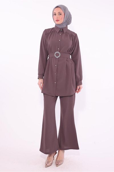 TRENDTESETTÜR Plum Color Women &Apos; S Set with Belt and Trousers t 9674