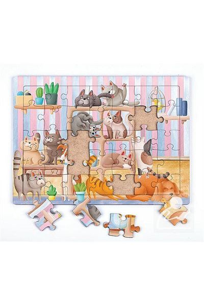 King Of Puzzle بازل خشبي للقطط في خزانة الكتب 35 قطعة (xxxv-13)