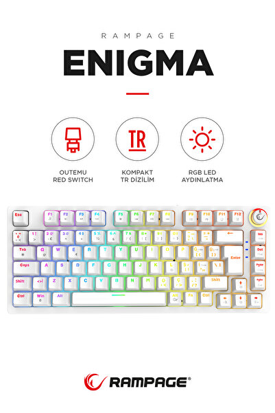 Rampage ENIGMA 75 RGB Aydınlatmalı Red Switch Kompakt Dizilim Gaming Mekanik Oyuncu Klavyesi Beyaz