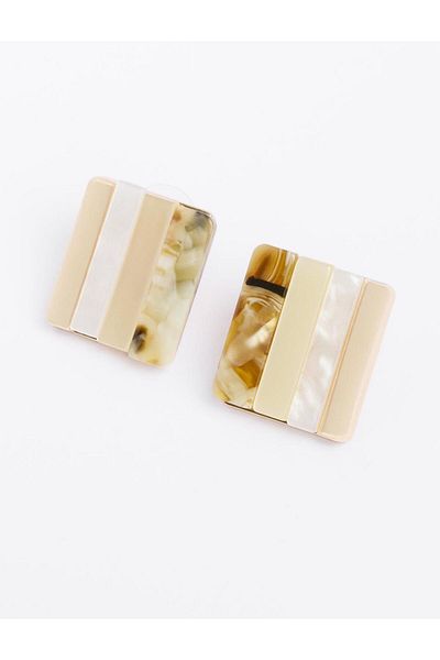 Jimmy Key Beige Color Block Square Earrings