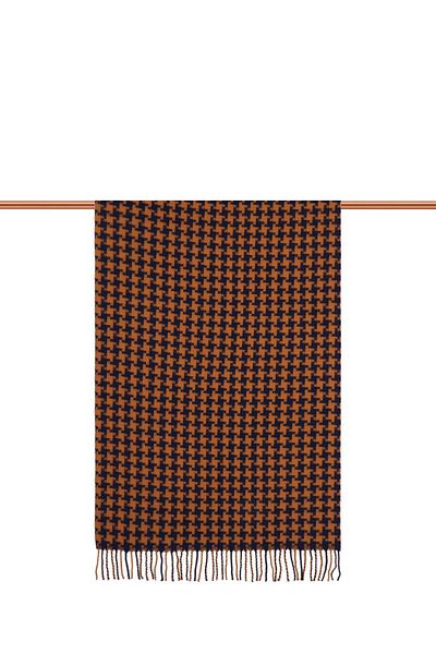 Bursa İpek Tan Houndstooth Pattern Winter Shawl