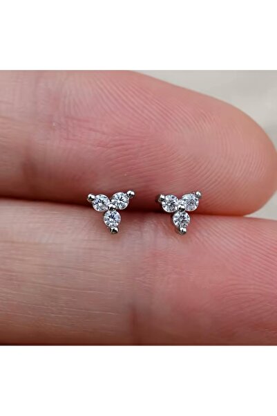 BY DİLEK ÇETİN ACCESSORY Çelik gümüş renk üç taşlı piercing