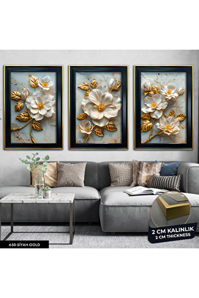 Evinemoda 3 Piece Table with White Gold Leaves (Cvplk)