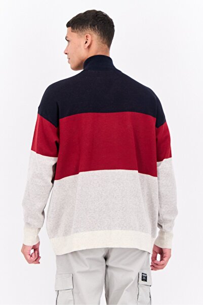 Perry Ellis Men Mock Neck Long Sleeve Brand Logo Sweatshirt, Maroon