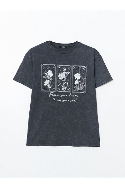 LC Waikiki Γυναικείο φλοράλ μπλουζάκι Crew Neck
