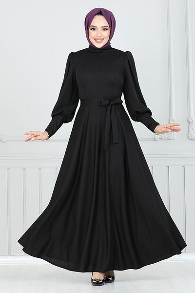 ModaMerve Φόρεμα Crepe με μπαλόνι μανίκι 4539ALG1079- Μαύρο