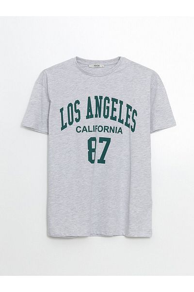 LC Waikiki Γυναικείο μπλουζάκι με λαιμόκοψη Los Angeles με στάμπα