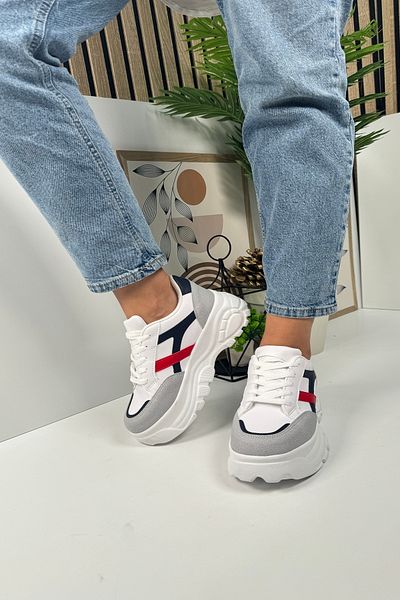 Nstil Women's Casual Sneaker - Stone Navy Blue, Red, Thick Sole, Lace-Up, Tiger Stripe 032