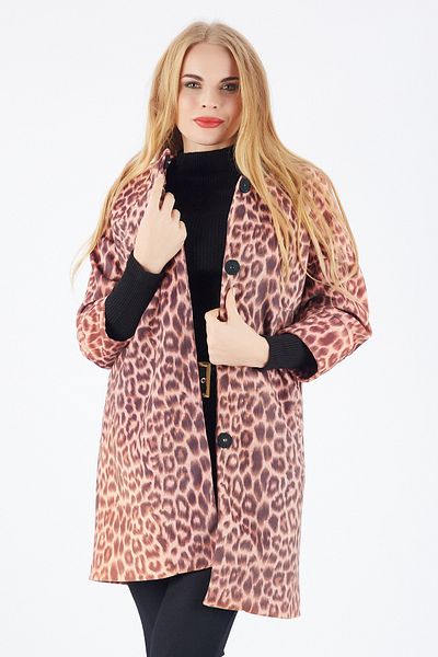 Sense Citcitli Printed Fabric Coat| Kbn12506 Brown Leopard