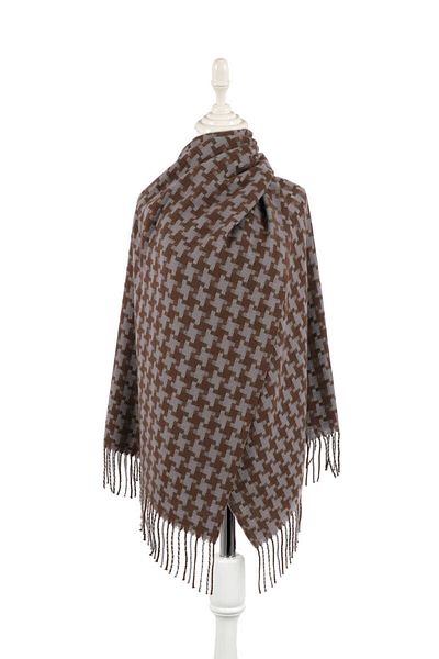 Bursa İpek Gray Houndstooth Pattern Winter Shawl