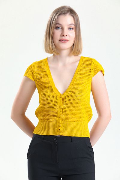 Sense V-Neck Openwork Buttoned Vest| Taa8789Y08 Gold