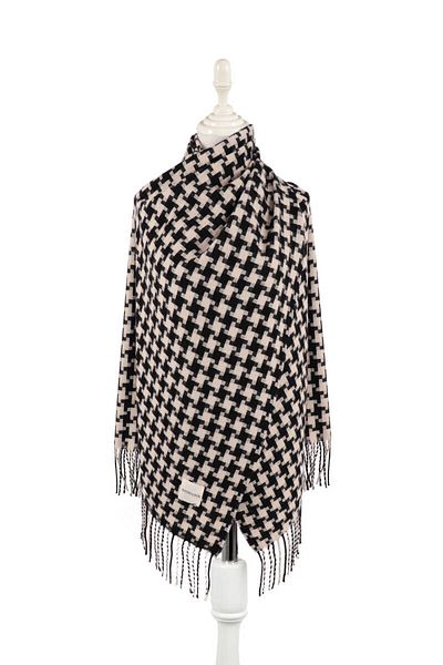 Bursa İpek Cream Houndstooth Pattern Winter Shawl