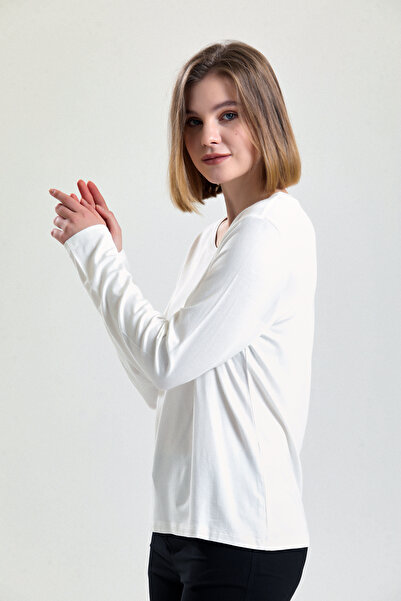 Sense Long Sleeve Viscose Elastane Blouse| Kve0140Y09 Ecru