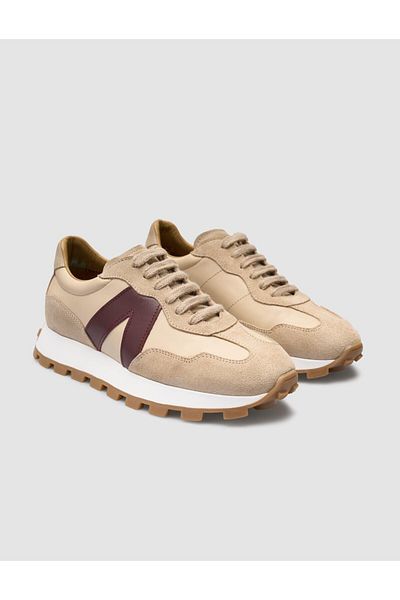 Cabani 100% Genuine Leather Beige Women's Sneakers