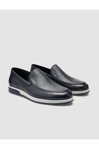 Cabani 100% Genuine Leather Navy Blue Men's Casual Shoes