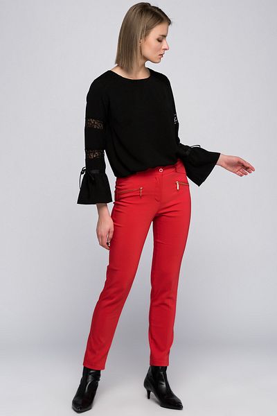 Sense Zippered Pencil Pants with Ten Pockets| Pnt19007 Red