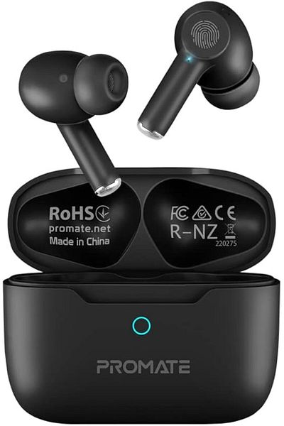 Promate True Wireless Earbuds, ANC, Bluetooth 5.3, 25H Playback, Touch Controls, ProPods Black