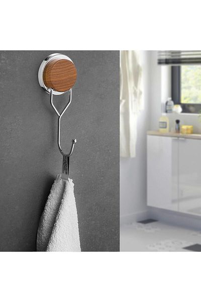 Okyanus Home Μονή κρεμάστρα Magic Fix Magic Sticky Chrome με ξύλινο σχέδιο