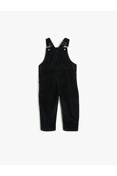 Koton Cotton Square Collar Jumpsuit - Corduroy Salopet with Ribbed Pocket Detail