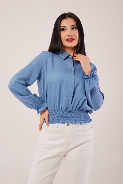 Hipo Trend Πουκάμισο Indigo με χοντρή ελαστική μέση