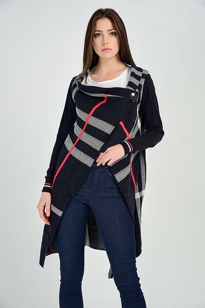 Sense Ζακέτα με ραβδώσεις με μανίκια |   Trk18013 Navy blue-ecru