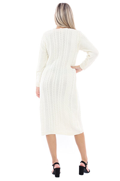 Sense Hair Knit Long Knitwear Dress| Trk18281 Ecru