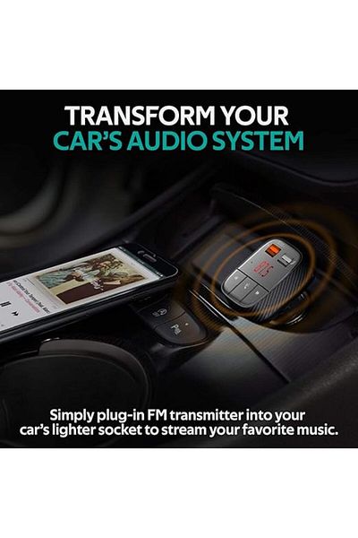 Promate Bluetooth FM Modulator, QC 3.0, Hands-Free, AUX, TF Card, USB, LED Display, SmarTune-2+