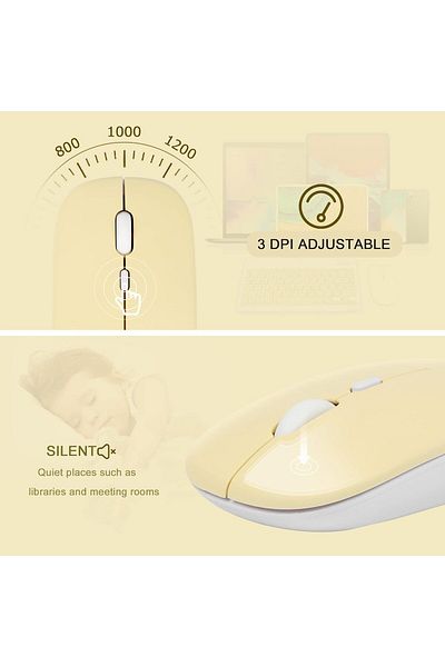 fulina Wireless Keyboard and Mouse Bluetooth,Rechargeable Wireless Mouse Keyboard Set,Yellow,10 inch