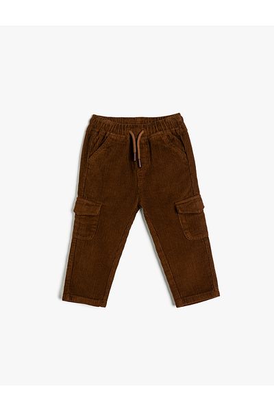 Koton Corduroy Cargo Pants - Cotton with Tie Waist and Pockets