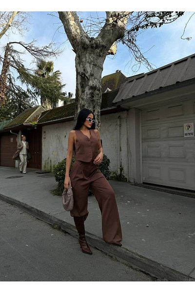 Friday Mood Women's High Waist Palazzo Pants Vest Set