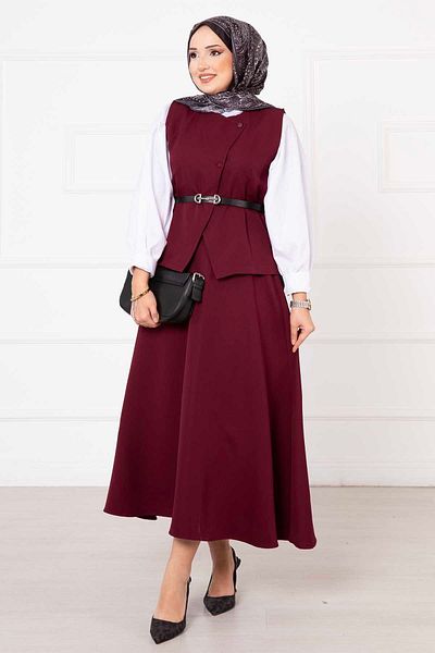 TrendParis Button Detailed Belt Vest Skirt Suit