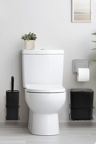 Okyanus Home Комплект тоалетна чиния Black Eco Magic Hanging Square Mina от 2 части - кофа и четка