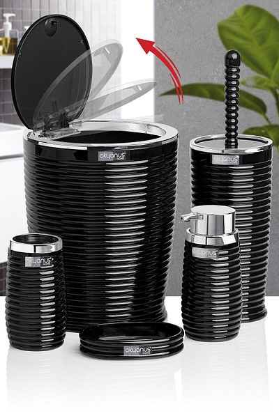 Okyanus Home Σετ μπάνιου 5 τεμαχίων Black Chrome Elegans