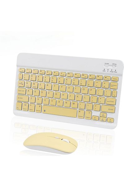 fulina Wireless Keyboard and Mouse Bluetooth,Rechargeable Wireless Mouse Keyboard Set,Yellow,10 inch