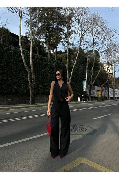 Friday Mood Women's High Waist Palazzo Pants Vest Set