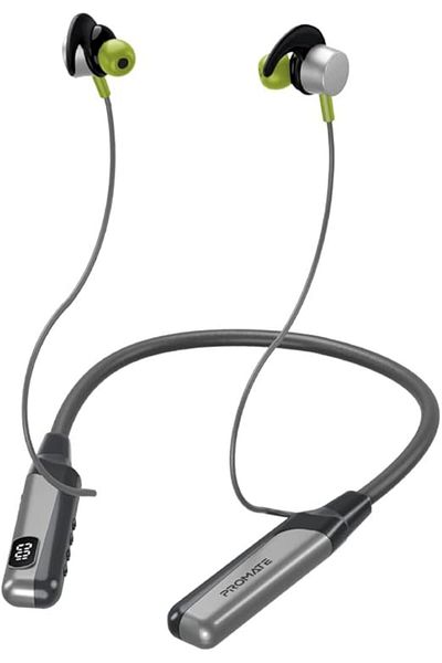 Promate Wireless Neckband Earphones, Bluetooth 5.0, TF Card, LCD Screen, 70Hrs Playtime, Blend-Grey