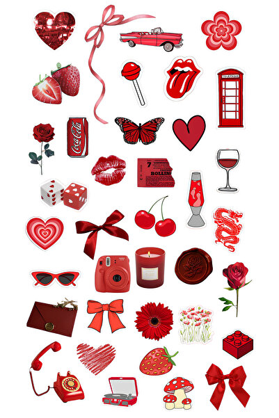 Rana İkra Art Kırmızı Renk Temalı Sticker Seti (4 Sayfa 96 Adet)