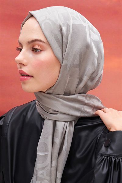 carell Lettering Pattern Jacquard Italian Silk Shawl Light Gray