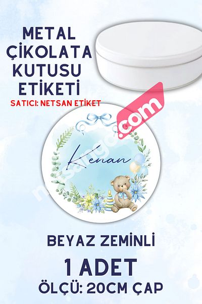 Netsan Etiket 60 Pieces of Wrapped Round Box and Embroidered Chocolate Labels - Teddy Bear Blue