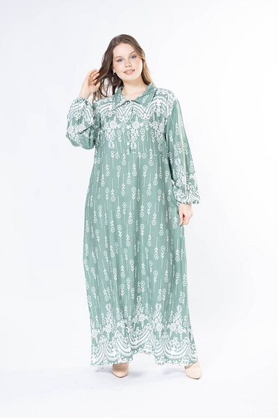 mervemoda Γυναικείο μακρύ plus size υφαντό φόρεμα βισκόζης