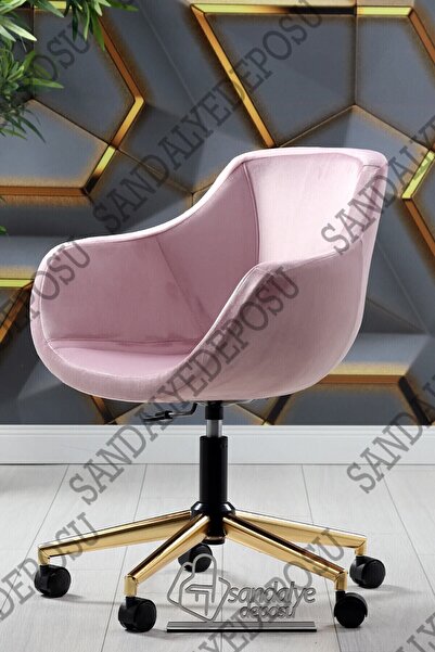 SandalyeDeposu Focus Bilgisayar Ve Çalışma Koltuğu Gold Yıldız Ayaklı (pembe Kumaş)