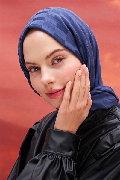 carell Küpçizgi Jakar İtalyan İpekli Şal Lacivert