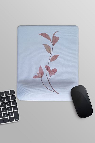 qoeuyl boutique Autumn Themed Pink Leaves Printed Rectangular Wrist Rest Mousepad