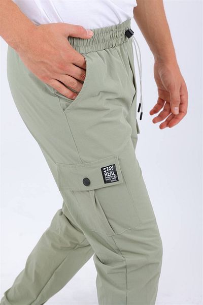 Pobudo Light Green Color Cargo Pocket Parachute Fabric Sports Trousers